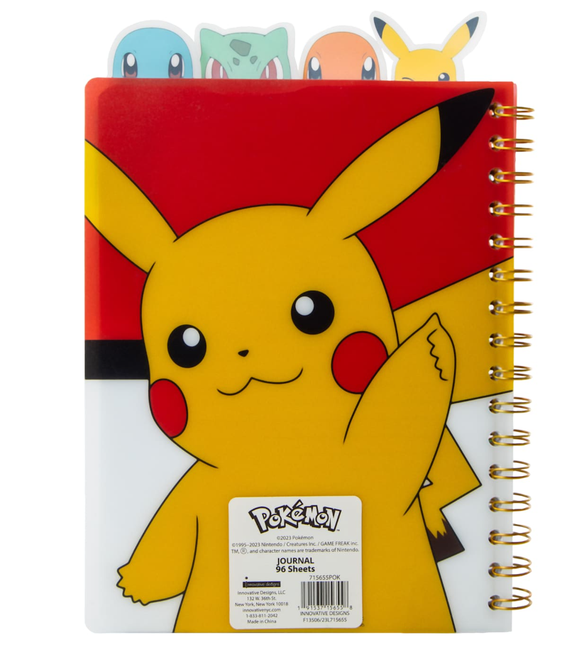 Pokémon Journal with Tabs - Pikachu, Squirtle, Bulbasaur and Charmander