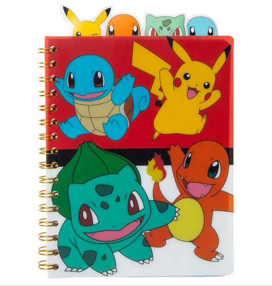 Pokémon Journal with Tabs - Pikachu, Squirtle, Bulbasaur and Charmander